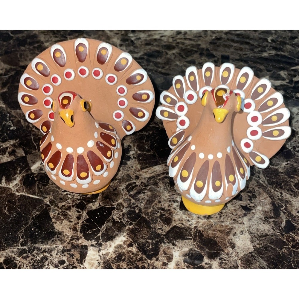 Dymkovo Whistle Turkey Vintage Russian Folk Art Figurines Set Of 2 Clay Birds
